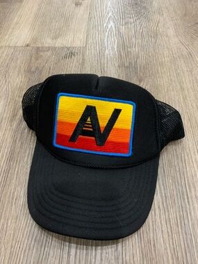 Aviator Nation Black Trucker Hat with Sunset Patch